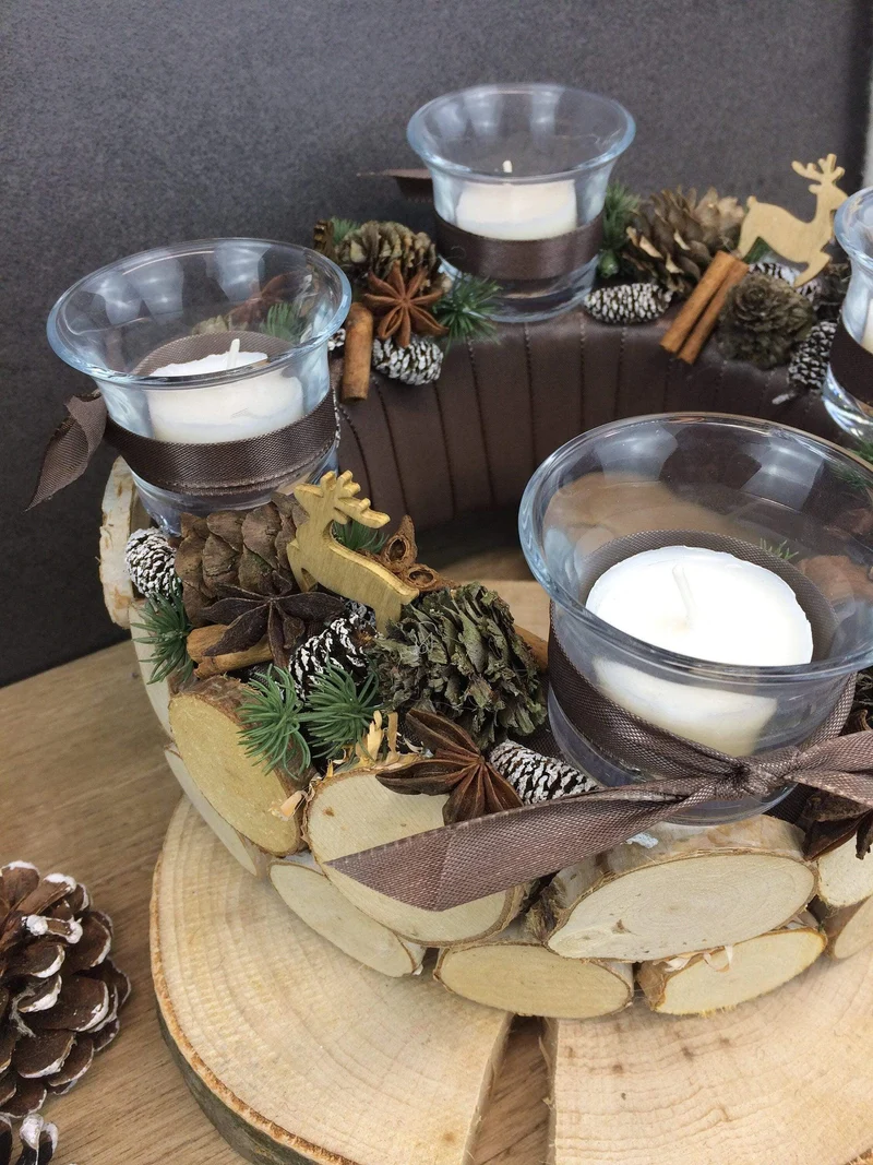 Adventskranz Hirsch rund – stilvoll Naturmaterialien mit Tanne