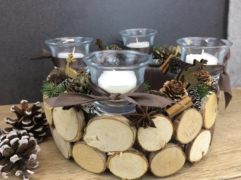 Adventskranz Hirsch rund – stilvoll Naturmaterialien mit Tanne