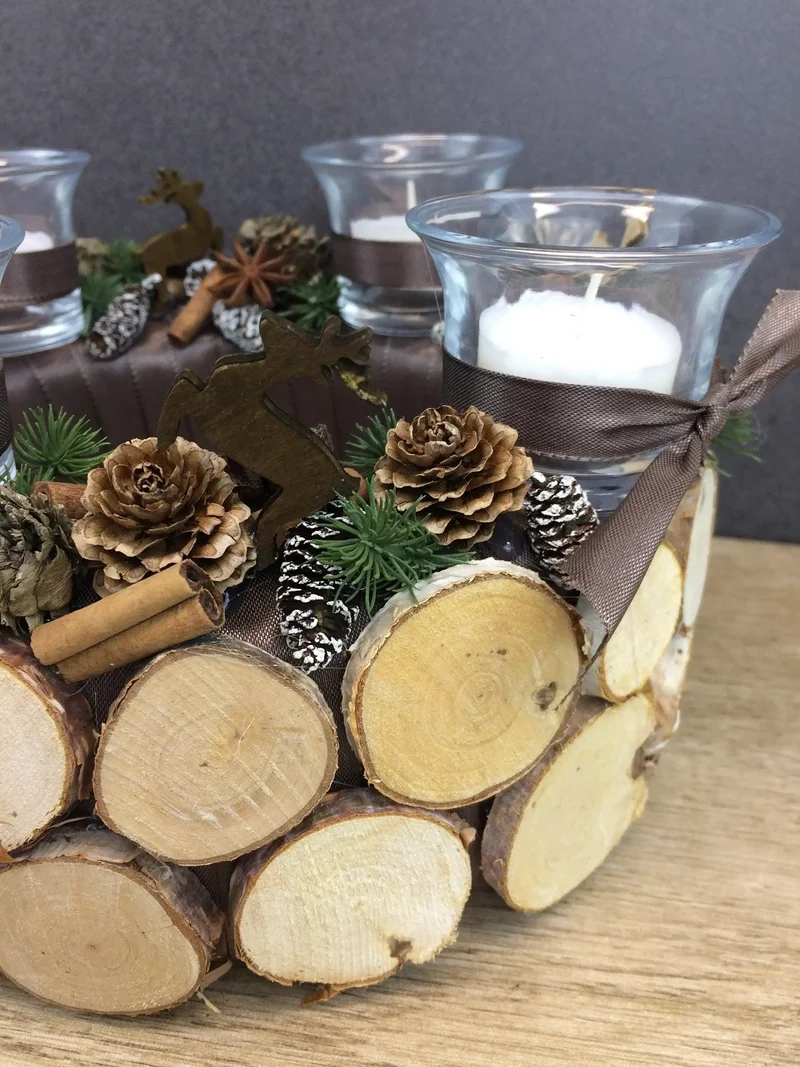 Adventskranz Hirsch rund – stilvoll Naturmaterialien mit Tanne