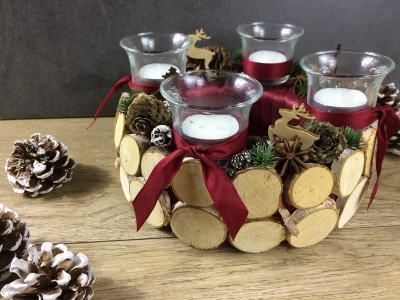 Adventskranz Hirsch rund – stilvoll Naturmaterialien mit Tanne