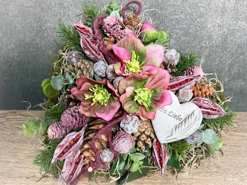 Grabherz Christrose Seidenblumen – langlebiger Grabschmuck
