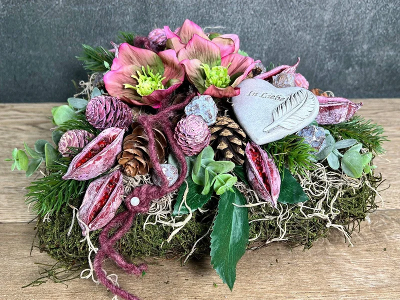 Grabherz Christrose Seidenblumen – langlebiger Grabschmuck
