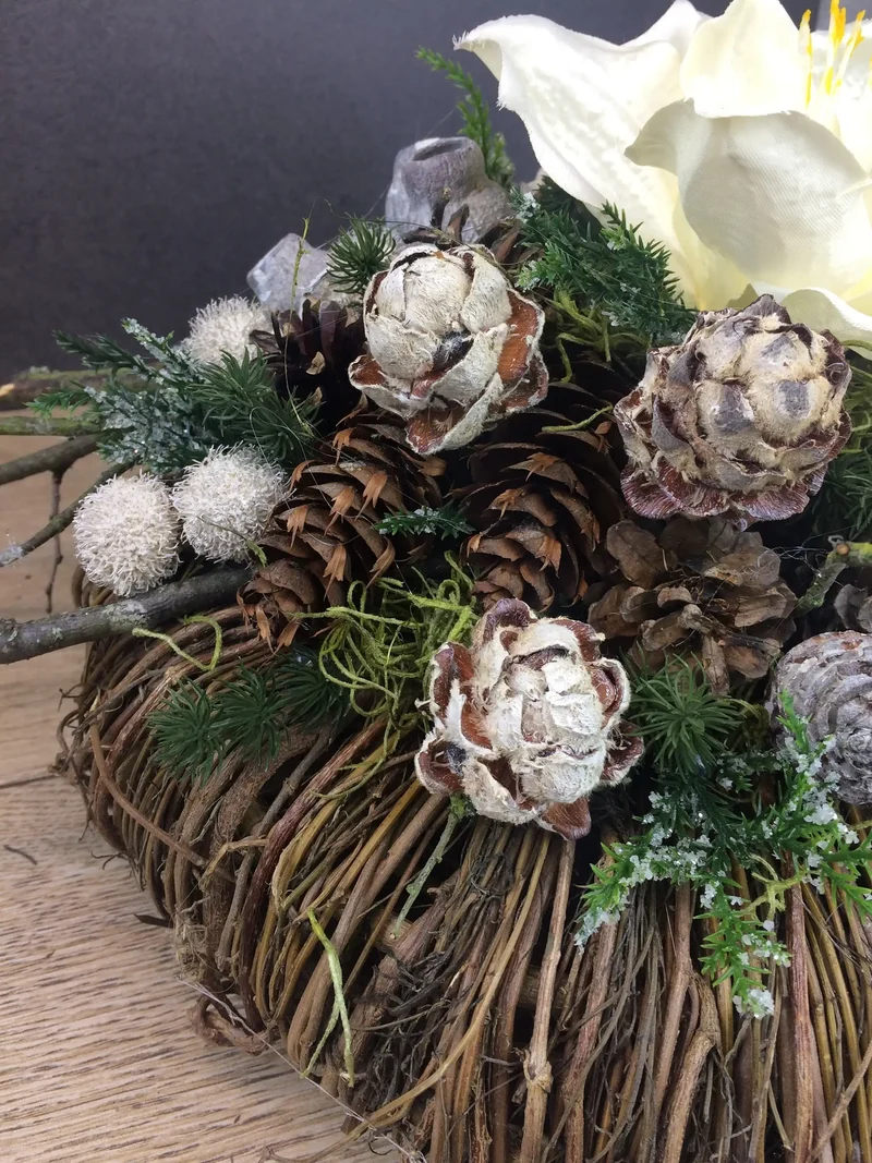 Grabgesteck 32cm mit Amaryllis – Grabschmuck Seidenblumen Wunschfarbe