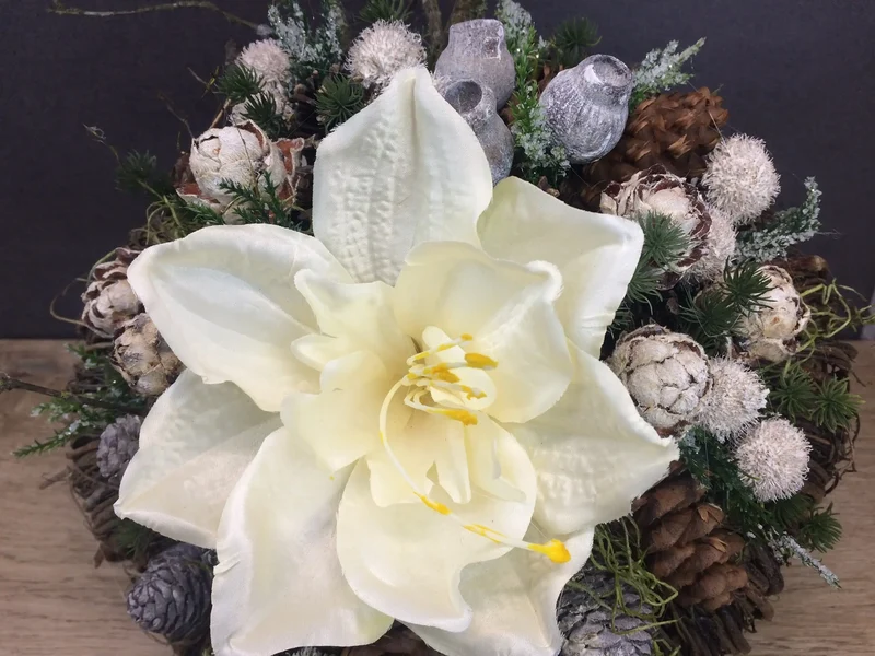 Grabgesteck 32cm mit Amaryllis – Grabschmuck Seidenblumen Wunschfarbe