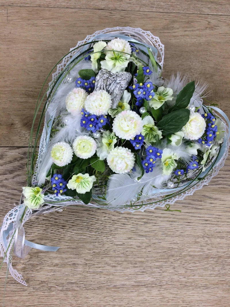 Seidenblumen Grabherz Rose – Grabdekoration handgefertigt
