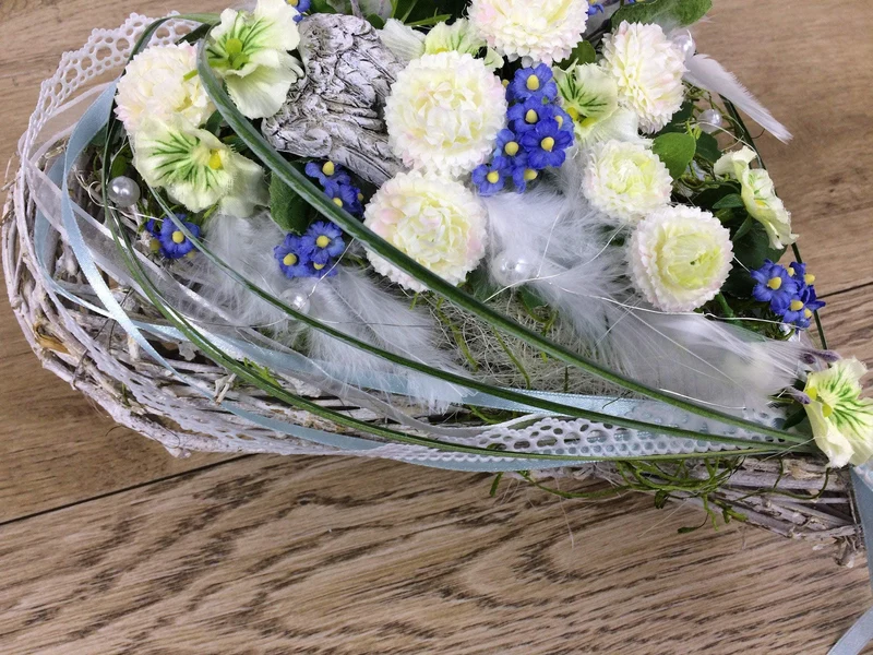 Seidenblumen Grabherz Rose – Grabdekoration handgefertigt