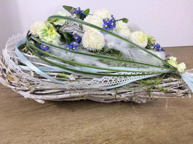 Seidenblumen Grabherz Rose – Grabdekoration handgefertigt