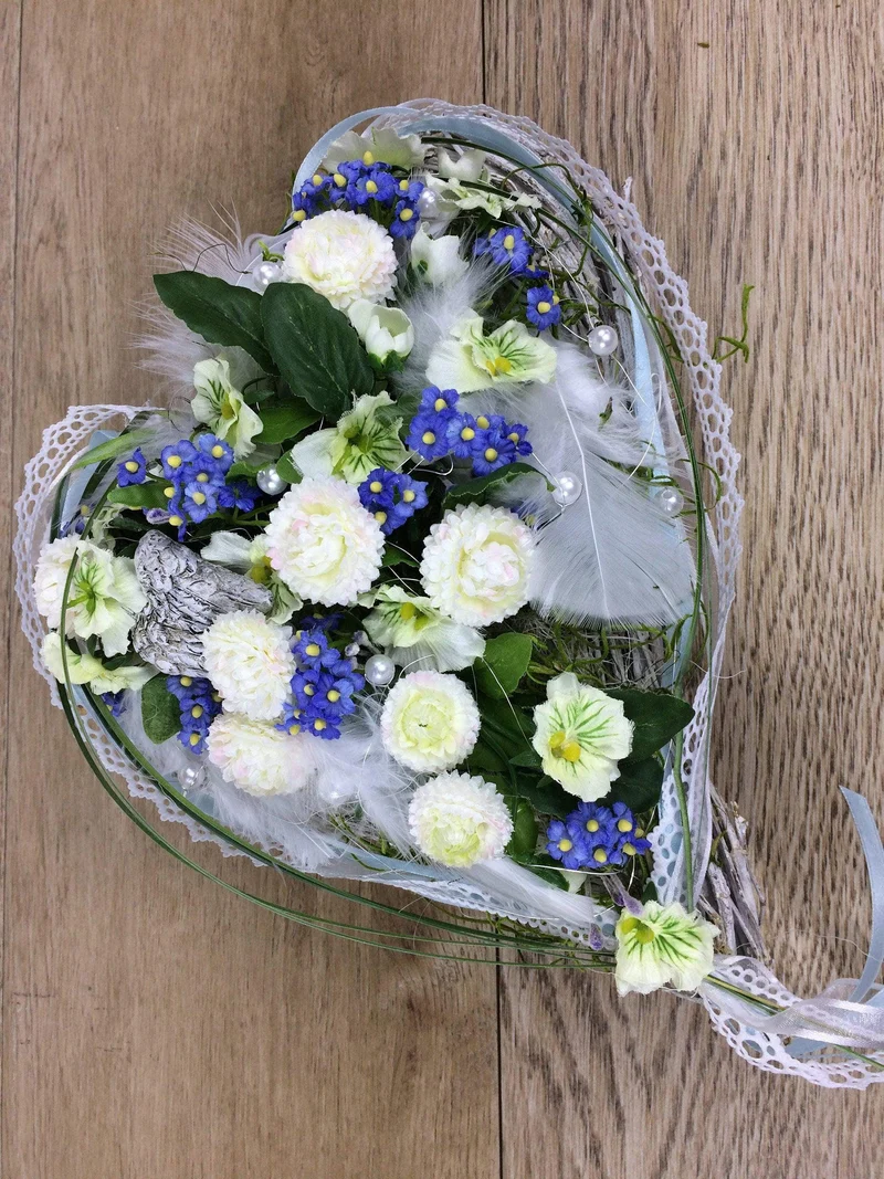 Seidenblumen Grabherz Rose – Grabdekoration handgefertigt