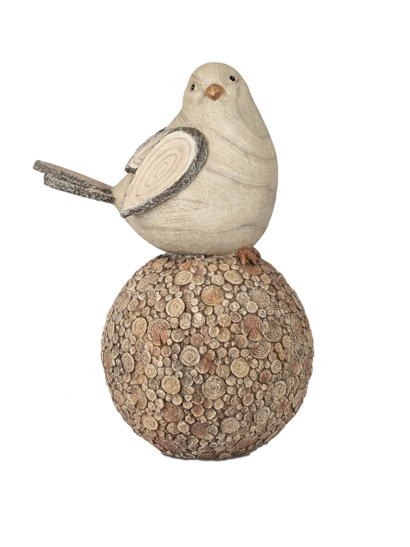 Dekofigur Vogel auf Kugel in Holzoptik H. 38cm braun