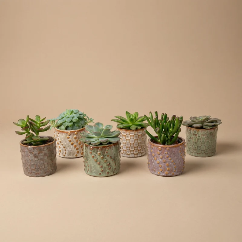 Succulents Set of 6 in Ceramic Mini Pot Madrid - ↑ 8–12 cm