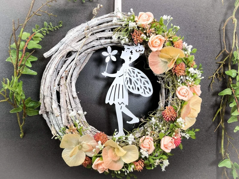 Herbst Türkranz mit Rose & Schleierkraut – Seidenblumen Haustürdeko