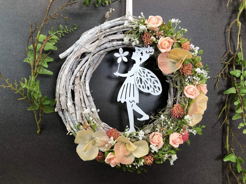 Herbst Türkranz mit Rose & Schleierkraut – Seidenblumen Haustürdeko