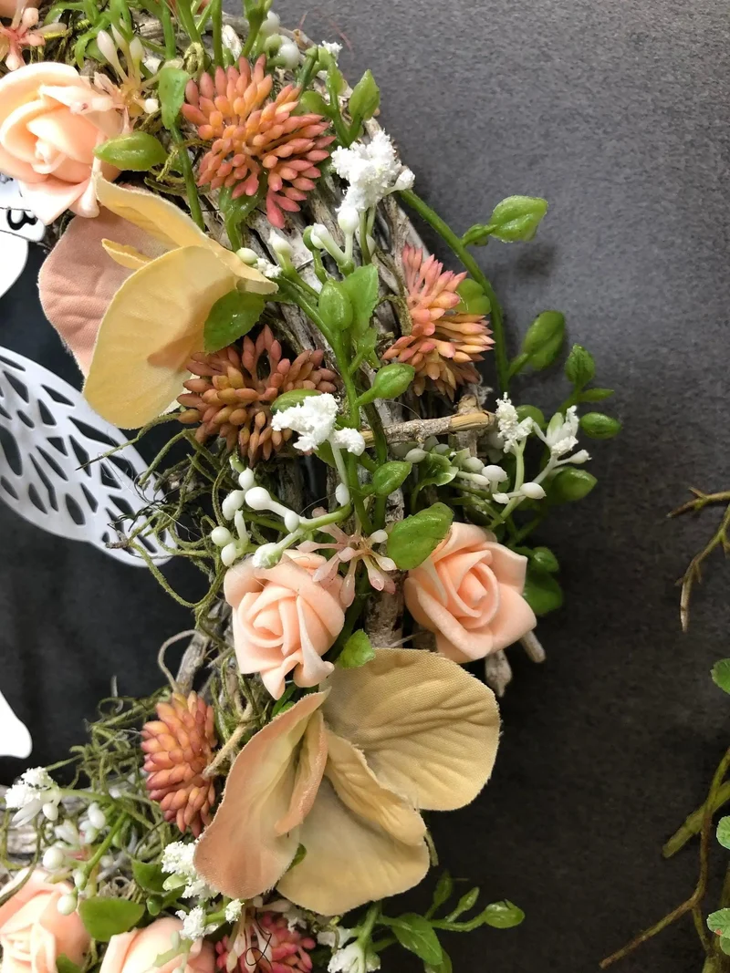 Herbst Türkranz mit Rose & Schleierkraut – Seidenblumen Haustürdeko