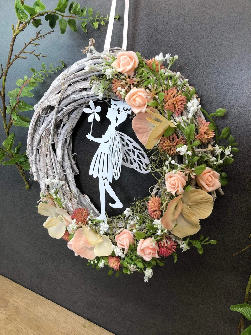Herbst Türkranz mit Rose & Schleierkraut – Seidenblumen Haustürdeko