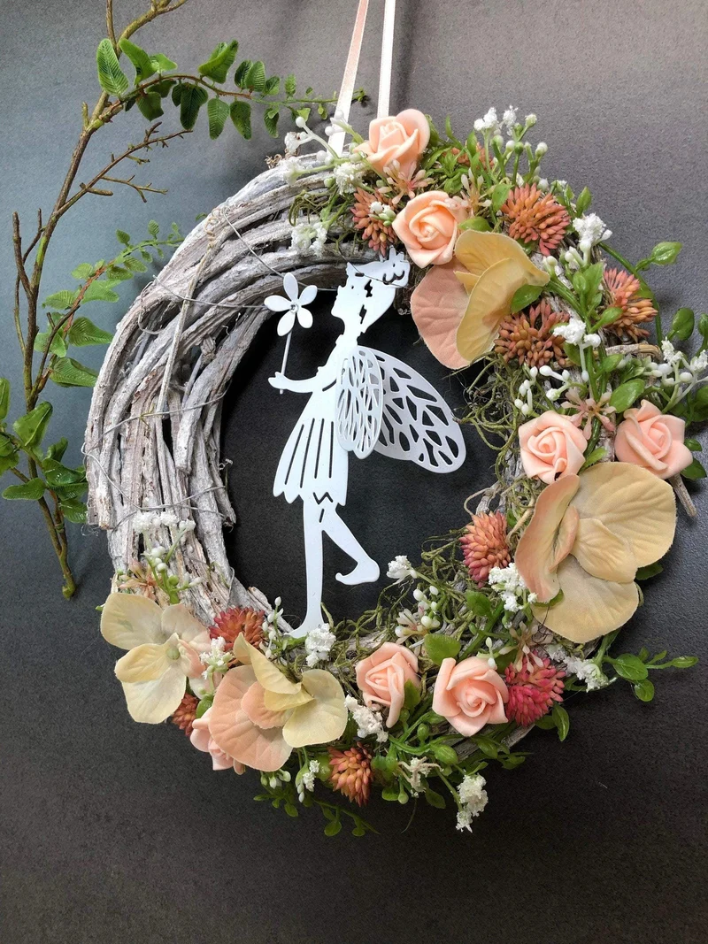 Herbst Türkranz mit Rose & Schleierkraut – Seidenblumen Haustürdeko