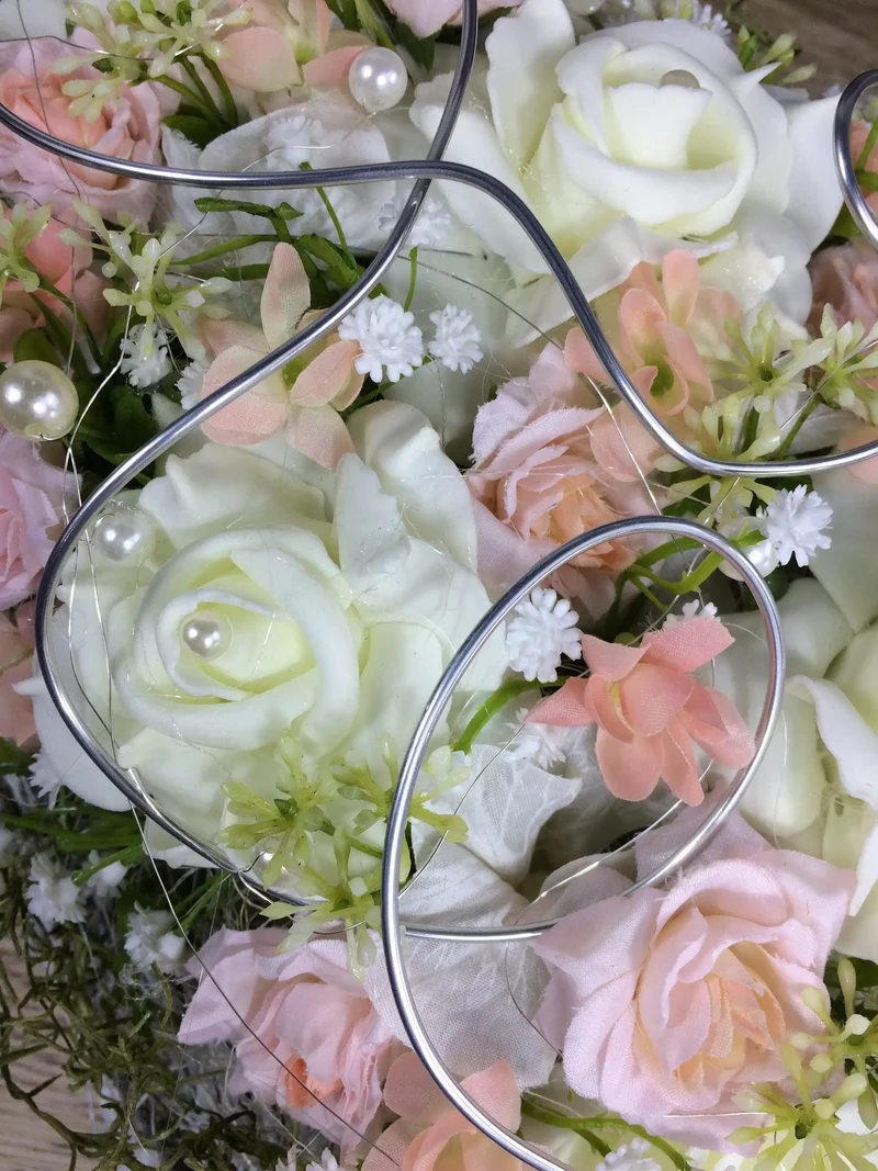 Seidenblumen Grabschmuck Herz Rose – handgefertigt – für Außenbereich