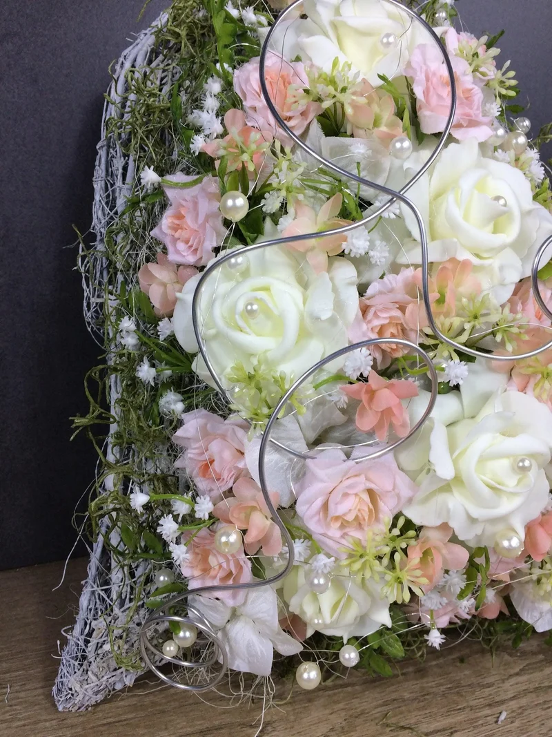 Seidenblumen Grabschmuck Herz Rose – handgefertigt – für Außenbereich