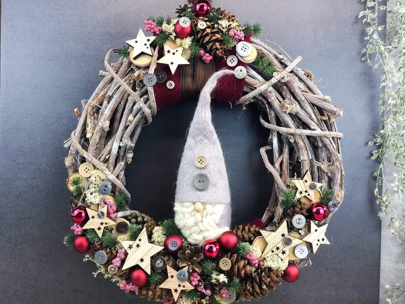 Türkranz Weihnachten Wichtel Weidenkranz 40cm – Tanne Wunschfarbe