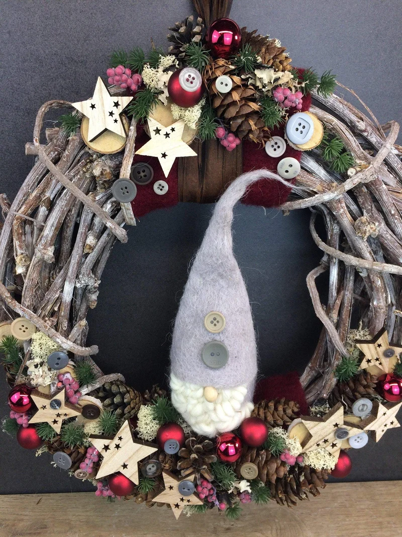 Türkranz Weihnachten Wichtel Weidenkranz 40cm – Tanne Wunschfarbe