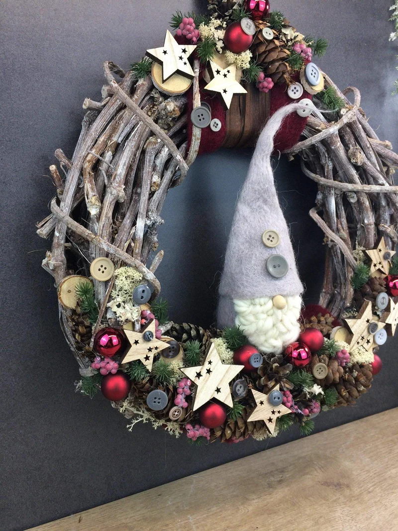 Türkranz Weihnachten Wichtel Weidenkranz 40cm – Tanne Wunschfarbe