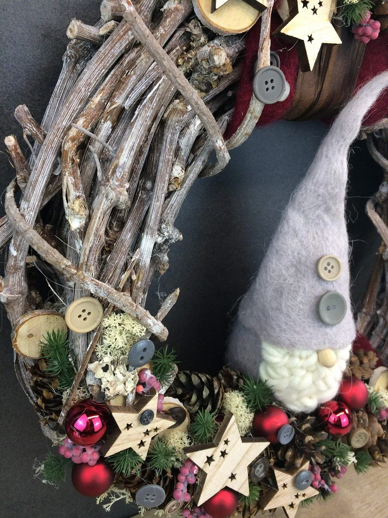 Türkranz Weihnachten Wichtel Weidenkranz 40cm – Tanne Wunschfarbe