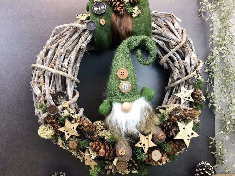 Türkranz Weihnachten Wichtel Weidenkranz 40cm – Tanne Wunschfarbe