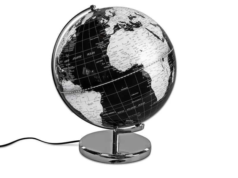 Globus schwarz-silber mit Licht 32cm
