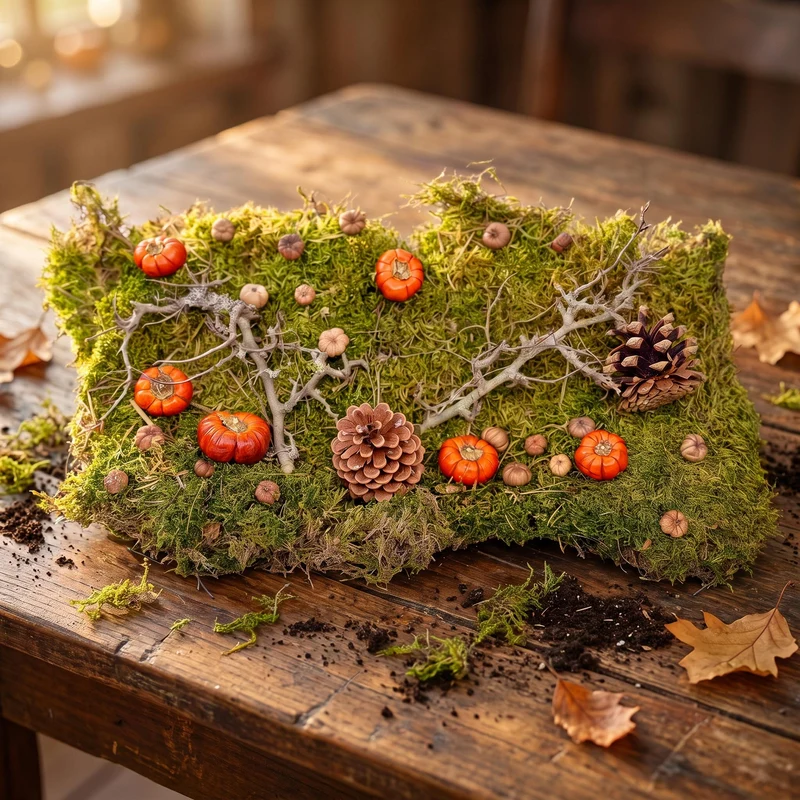 Autumn deco kit - Dried pumpkins, flat moss, bonsai wood, cones