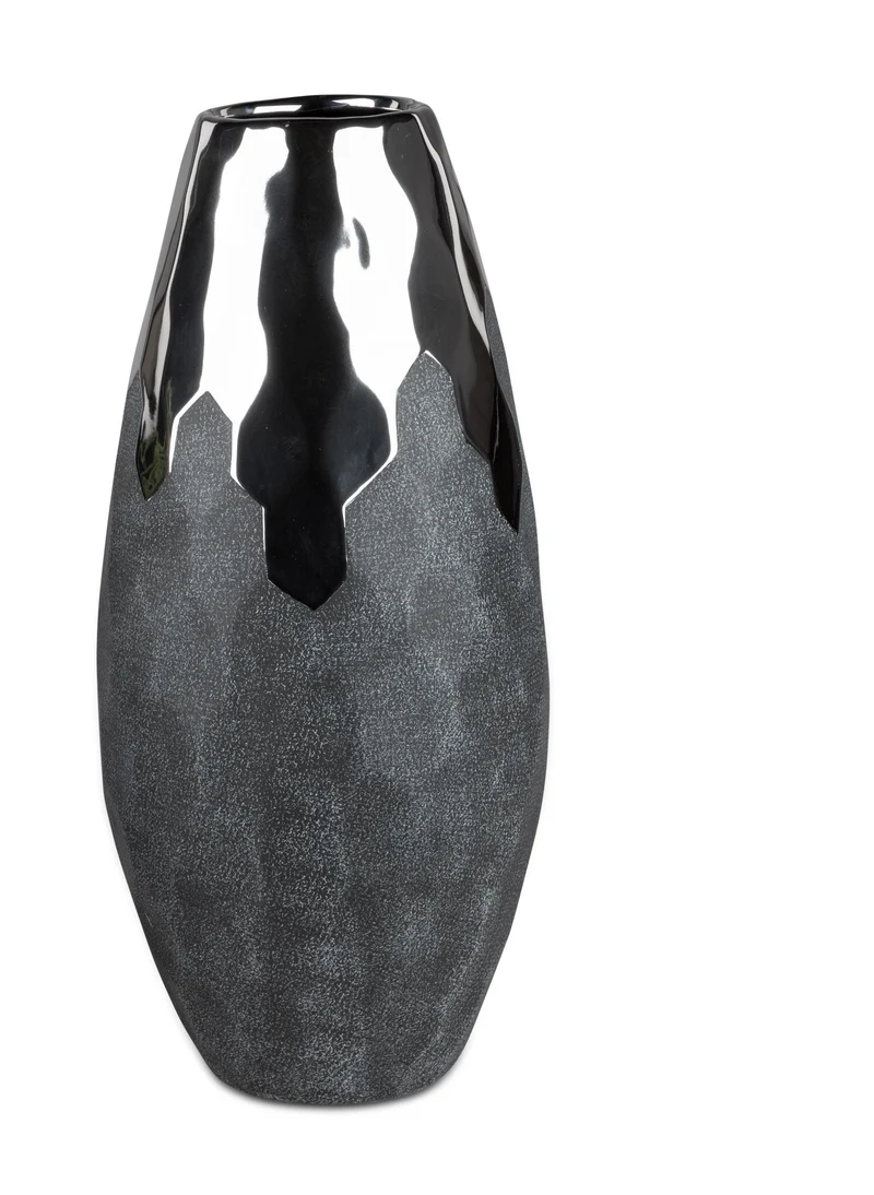 Deko Vase konisch rund H. 44cm silber grau Keramik