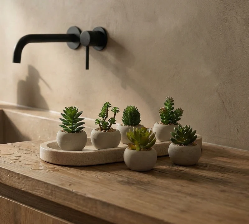 Artificial mini succulents in cement pot - Succulent mix set 6 - Ø 6.5
