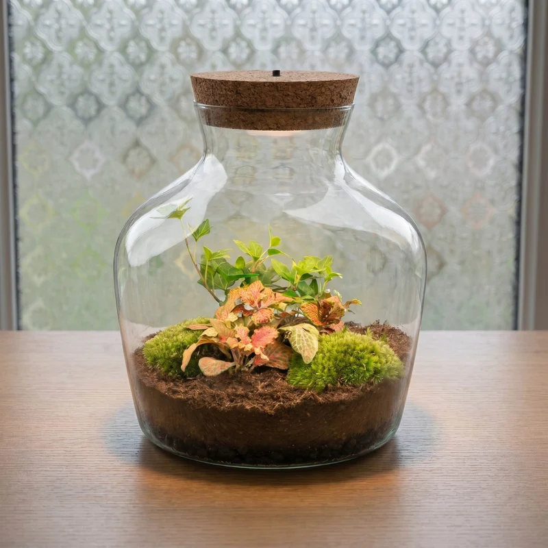 Little Joe Hedera Fittonia Ruby Lime - Terrarium with light - Bottle garden DIY kit - Ø 20 cm ↑ 22 cm