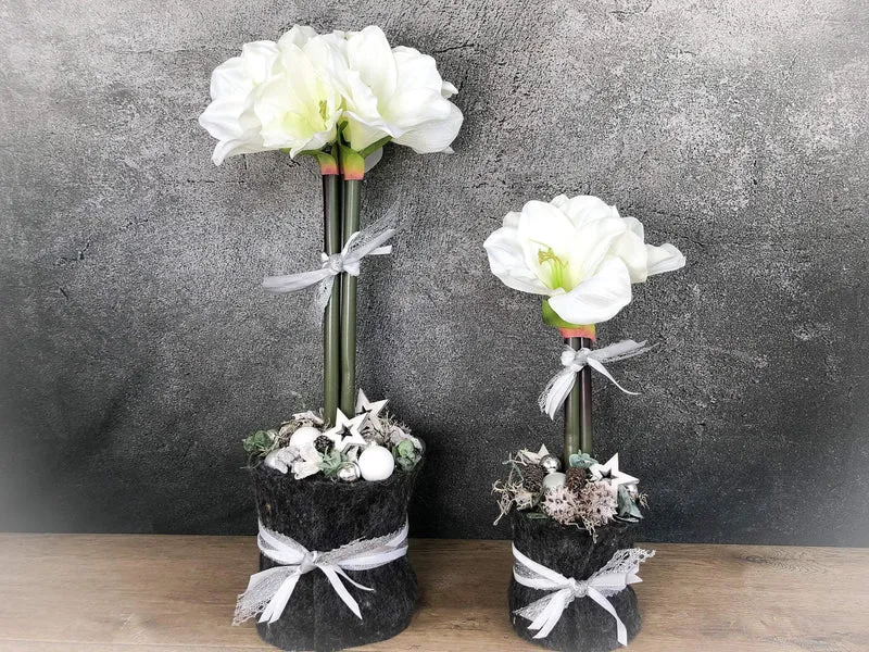 Adventsgesteck Amaryllis mit Eukalyptus – Kerze Weihnachtsdeko 36 oder 52cm