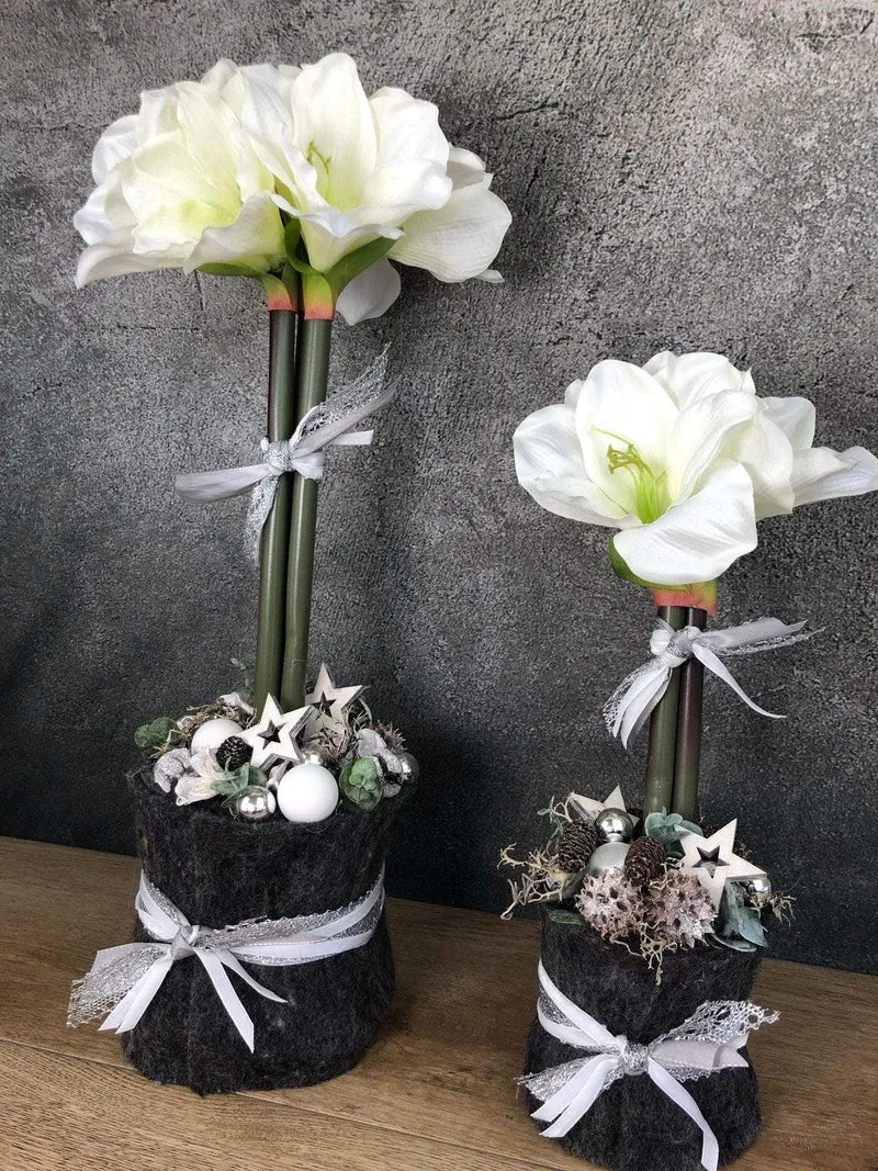 Adventsgesteck Amaryllis mit Eukalyptus – Kerze Weihnachtsdeko 36 oder 52cm