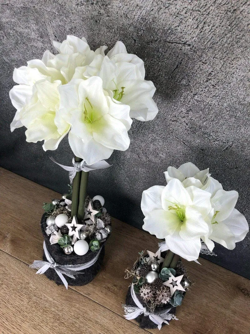 Adventsgesteck Amaryllis mit Eukalyptus – Kerze Weihnachtsdeko 36 oder 52cm
