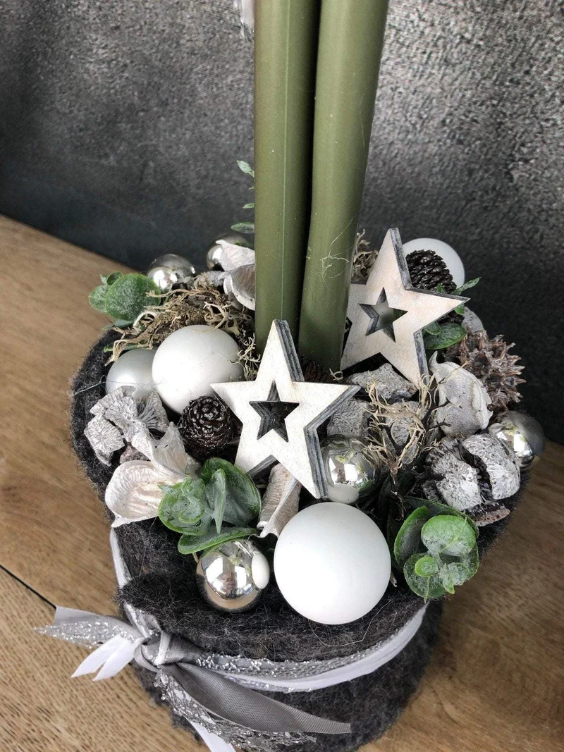 Adventsgesteck Amaryllis mit Eukalyptus – Kerze Weihnachtsdeko 36 oder 52cm