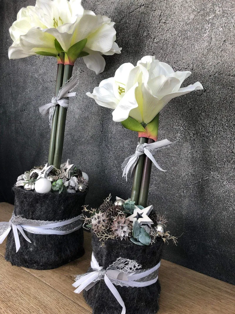 Adventsgesteck Amaryllis mit Eukalyptus – Kerze Weihnachtsdeko 36 oder 52cm