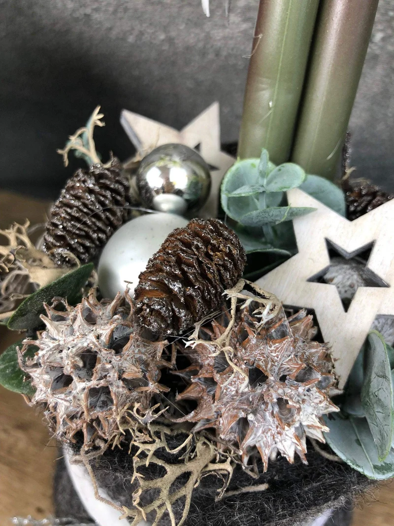 Adventsgesteck Amaryllis mit Eukalyptus – Kerze Weihnachtsdeko 36 oder 52cm