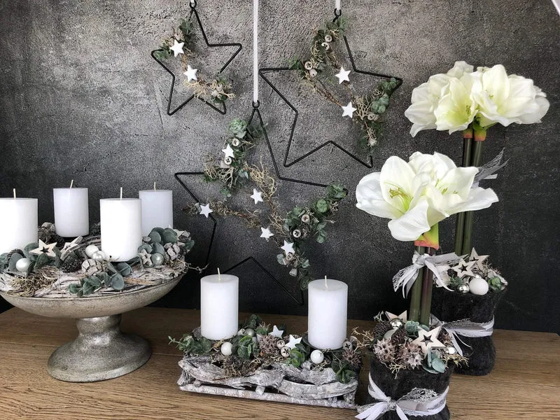 Adventsgesteck Amaryllis mit Eukalyptus – Kerze Weihnachtsdeko 36 oder 52cm