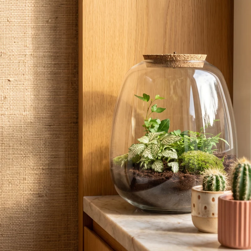 Emma - Hedera White - Terrarium with light - Bottle garden DIY kit - Ø 23 cm ↑ 25 cm