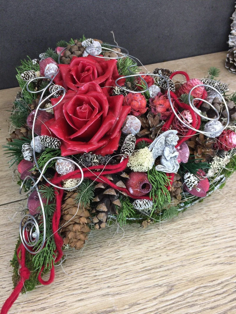 Grabherz Wachsrose Seidenblumen – langlebiger Grabschmuck