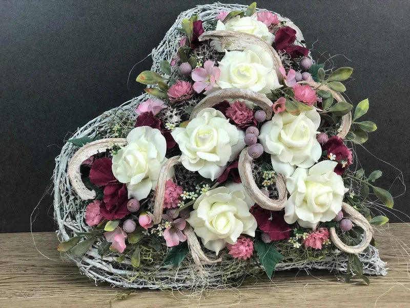 Grabdekoration Herz Rose – Seidenblumen langlebig – für Außenbereich