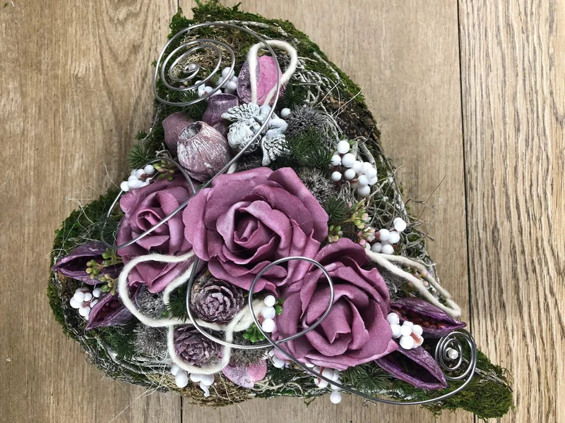 Grabherz Rose Seidenblumen – langlebiger Grabschmuck