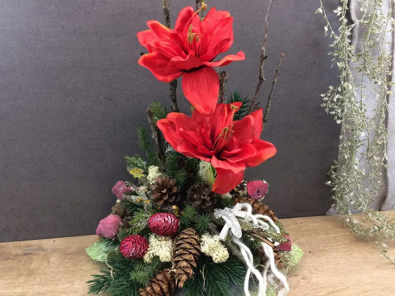 Grabschmuck Amaryllis Seidenblumen – würdevoll & langlebig