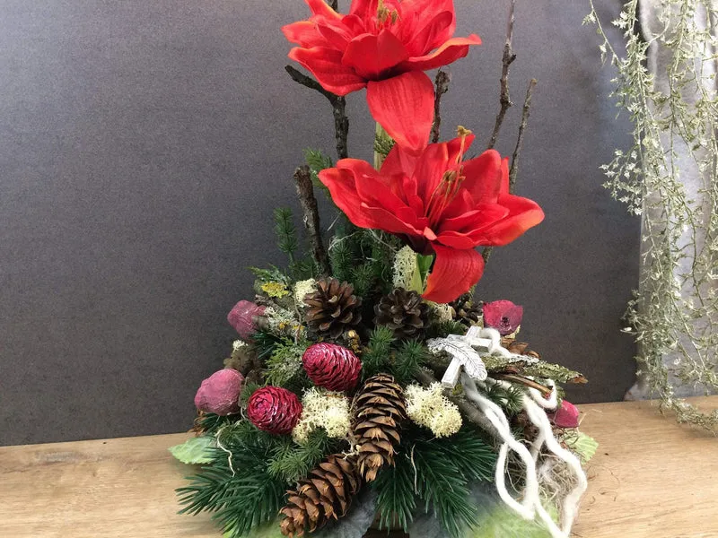 Grabschmuck Amaryllis Seidenblumen – würdevoll & langlebig