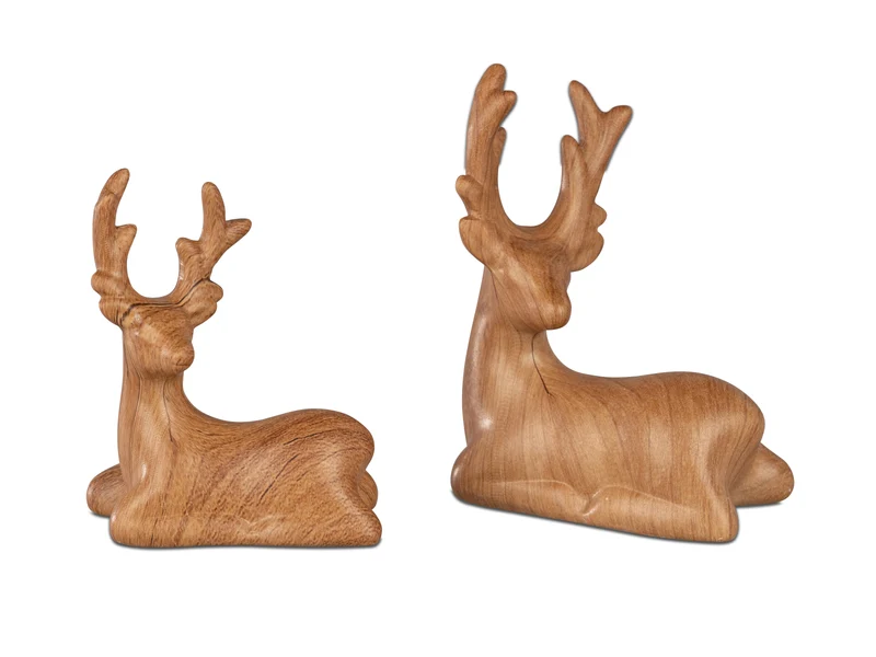Hirsch liegend Holzoptik 2er Set