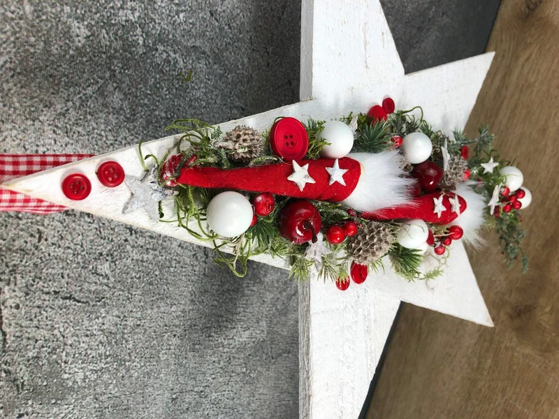 Fensterschmuck Stern 40cm mit Wichtel – Weihnachtsdeko LED Wunschfarbe