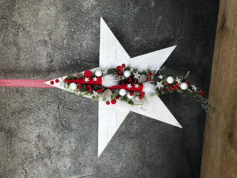 Fensterschmuck Stern 40cm mit Wichtel – Weihnachtsdeko LED Wunschfarbe