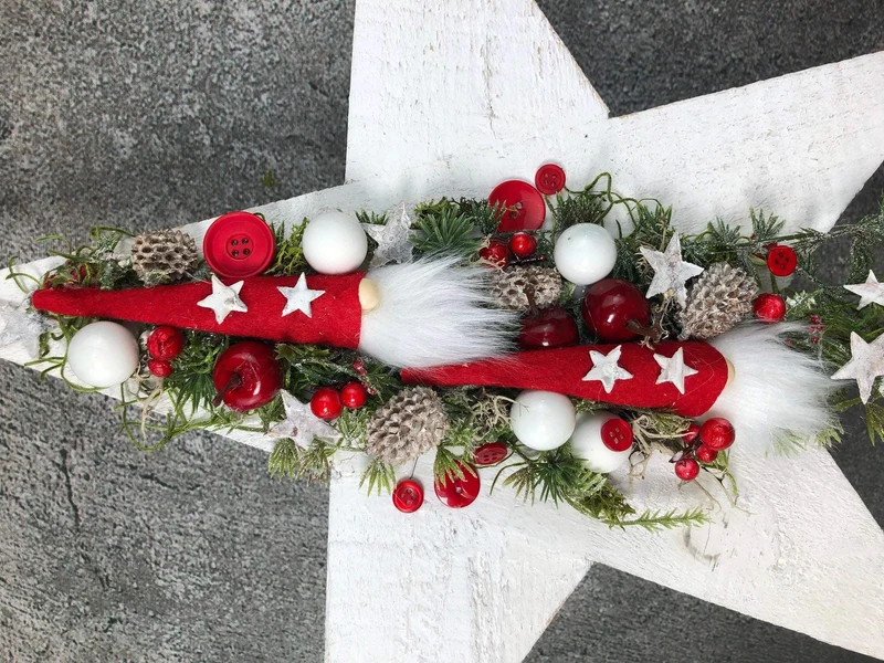 Fensterschmuck Stern 40cm mit Wichtel – Weihnachtsdeko LED Wunschfarbe