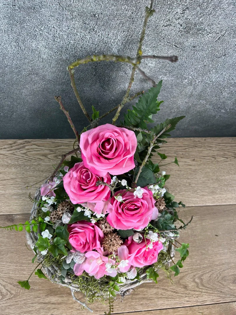 Grabgesteck Hortensie – Grabschmuck Seidenblumen langlebig