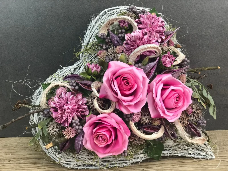 Grabherz Rose – Grabschmuck Seidenblumen langlebig – für Außenbereich